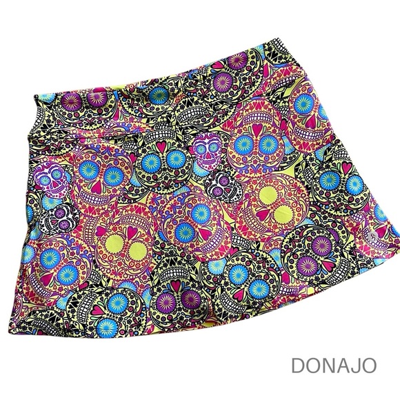 DONAJO | SUGAR SKULL SKORT RUFFLE BACK ATHLETIC TENNIS COLORFUL | EXTRA LARGE - Picture 1 of 10